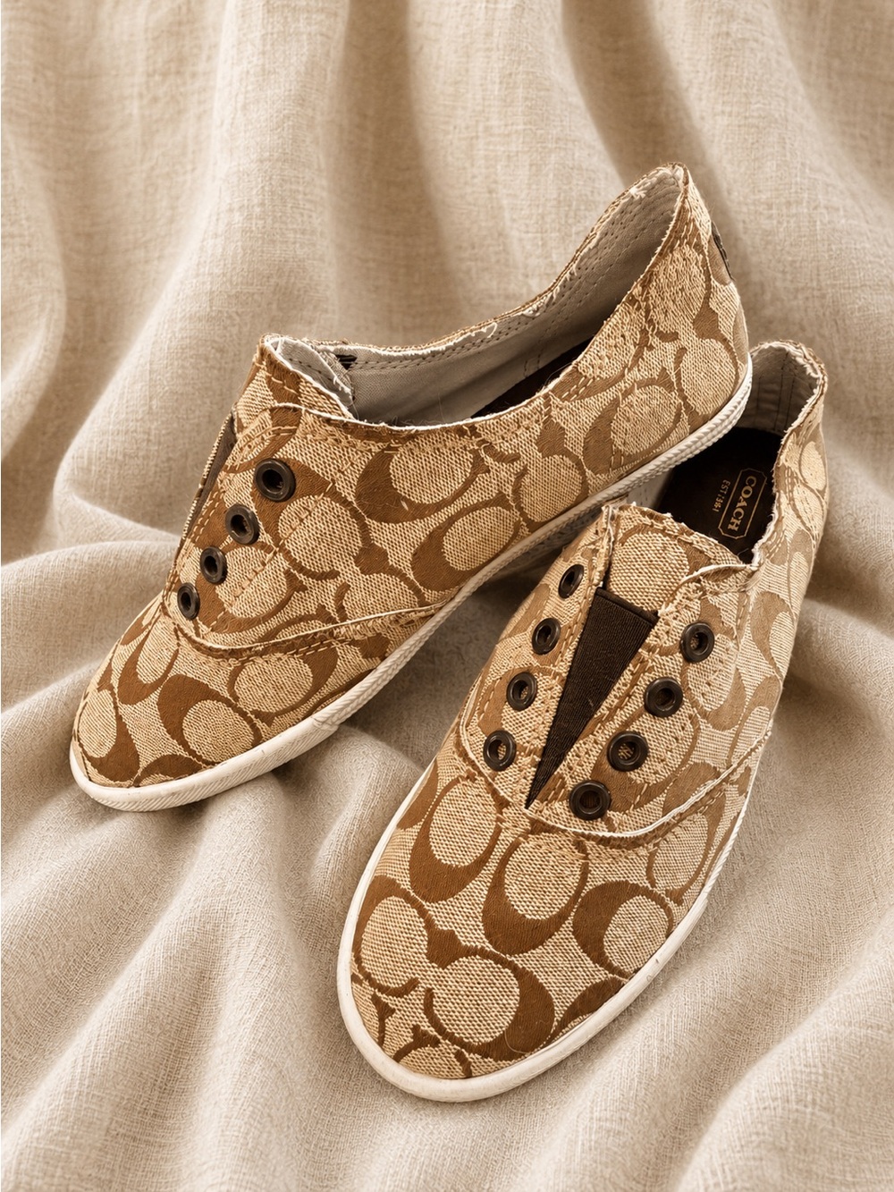 🏆 Coach Katie Signature Jacquard C Slip-On Sneakers Raw Edge Women’s 8.5B